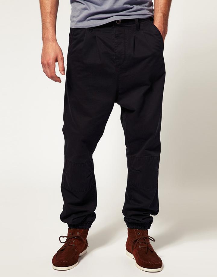 Asos Cuffed Carrot Chino Pants - Blue