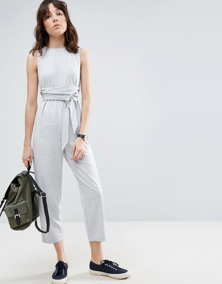 Asos Jumpsuit In Sweat With Strapping Detail - Gray