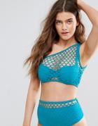 Asos Fuller Bust Wide Fishnet Layered Cupped Bikini Top Dd-g - Green