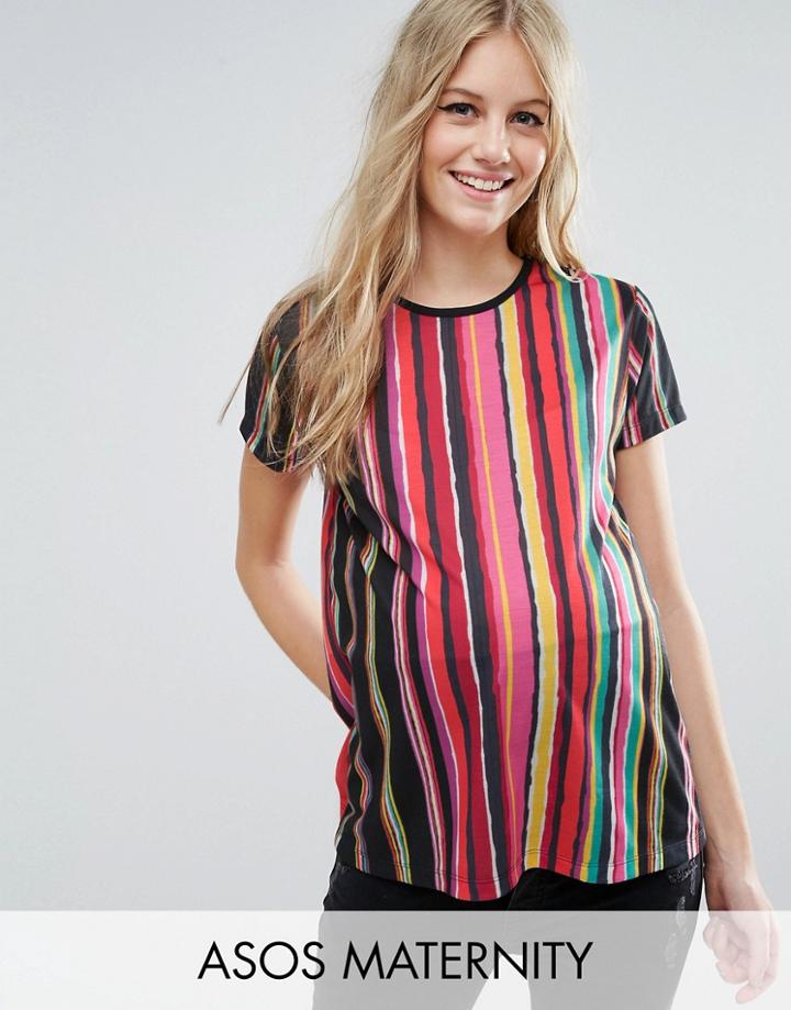 Asos Maternity T-shirt In Carnival Stripe - Multi