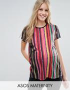 Asos Maternity T-shirt In Carnival Stripe - Multi