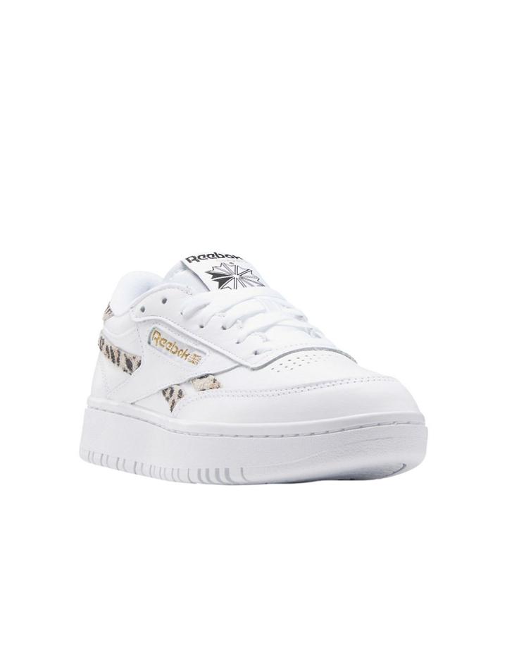 Reebok Club C Double Sneakers In White And Leopard Print