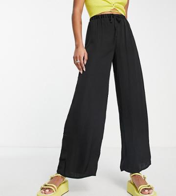 Vila Petite Wide Leg Silky Pants In Black