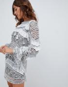 A Star Is Born Fringe Detail Mini Dress In Allover Silver Embellishment - Silver