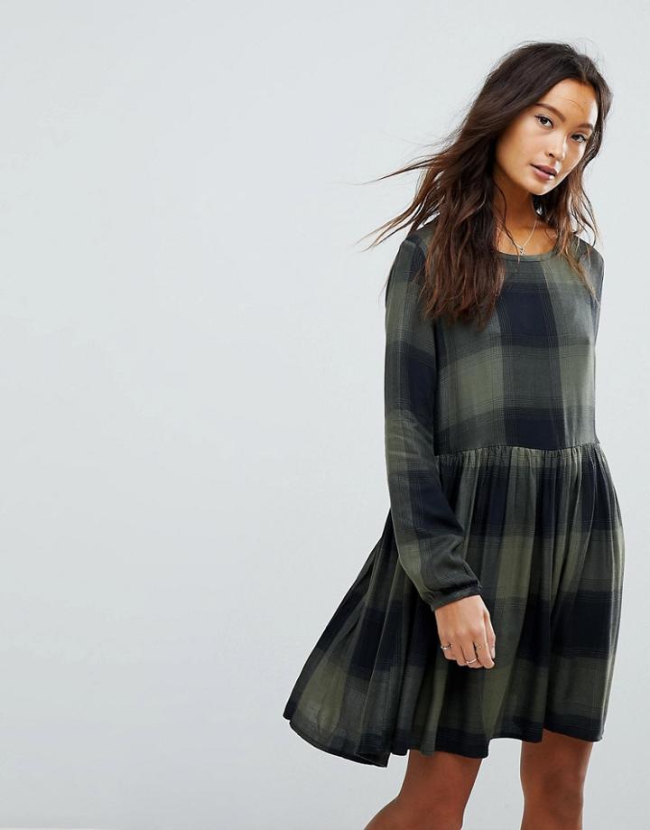 Only Check Dress With Peplum Hem - Green