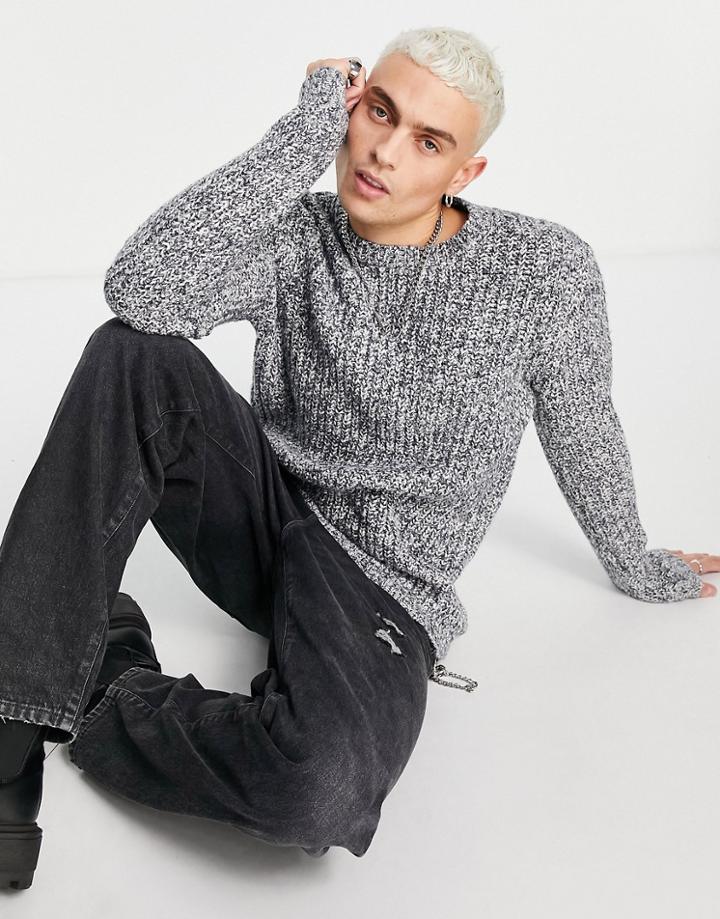 Asos Design Chunky Knit Sweater In Blue Twist-blues