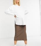 Topshop Maternity Ribbed Midi Skirt In Chocolate-brown