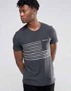 Selected Homme Striped Pocket T-shirt - Gray
