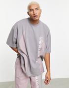 Asos Unrvlld Spply Oversized T-shirt With Logo Print And Nylon Panels-grey