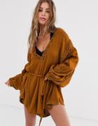 Free People I Mean It Embroidered V-neck Romper-copper