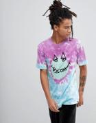 Volcom Tie Dye T-shirt With Face Logo - Blue