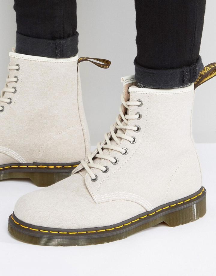 Dr Martens 1460 8 Eye Washed Canvas Boots - Beige