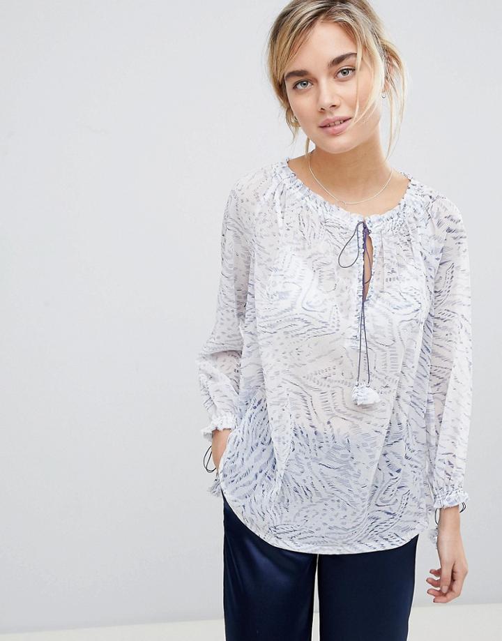 See U Soon Tunic Blouse With Drawstring Detail - Blue