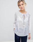 See U Soon Tunic Blouse With Drawstring Detail - Blue