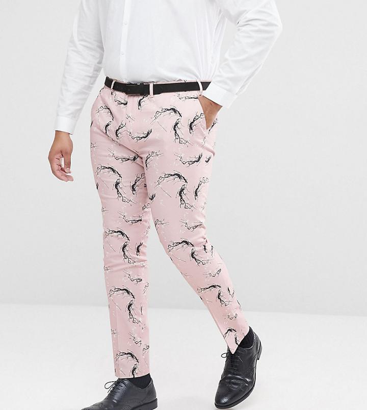 Asos Plus Super Skinny Smart Pants With Blossom Print - Blue