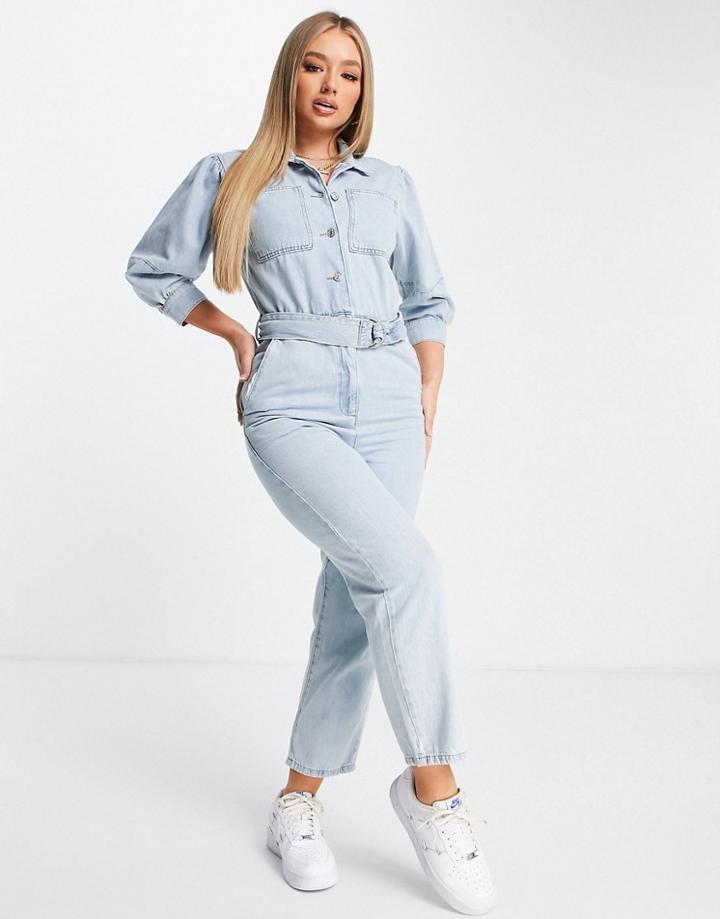 Na-kd Puff Sleeve Jumpsuit In Blue-blues