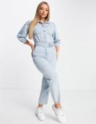 Na-kd Puff Sleeve Jumpsuit In Blue-blues