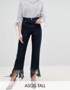 Asos Tall Carrot Leg Boyfriend Jean In James Wash With Fringe Hem - Blue