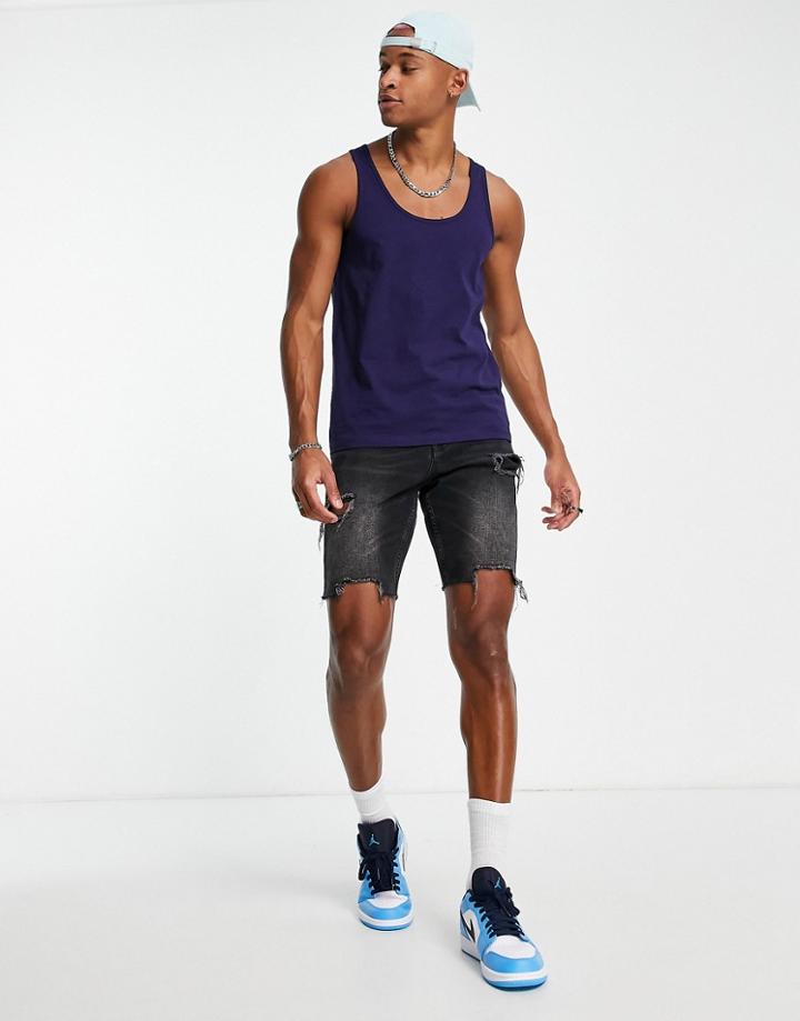 Asos Design Tank Top In Light Navy