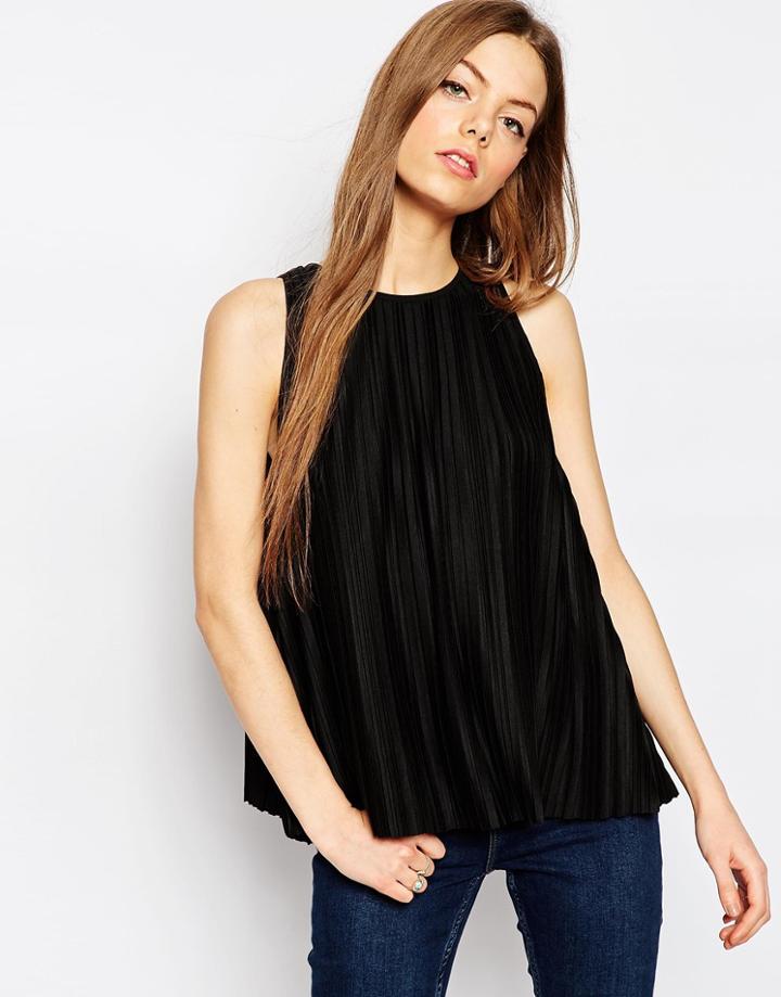 Asos Pleated Tank In Box Fit - Black
