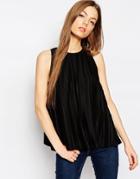 Asos Pleated Tank In Box Fit - Black