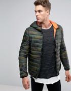 Pull & Bear Padded Jacket In Camo With Hood - Green