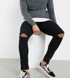 Asos Design Spray On Jeans In Power Stretch Denim With Knee Rips In Black