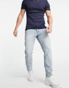 Asos Design Cone Mill Denim Slim 'american Classic' Jeans In Light Wash-blues