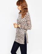 Asos Leopard Print Cut And Sew Split Side Longline Top - Multi