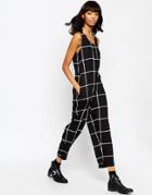 Asos Linear Check Button Through Minimal Jumpsuit - Black