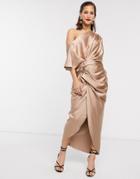 Asos Edition Drape Asymmetric Maxi Dress In Satin-gold