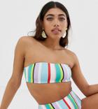 Monki Bandeau Stripe Print Bikini Top In Multi - Multi