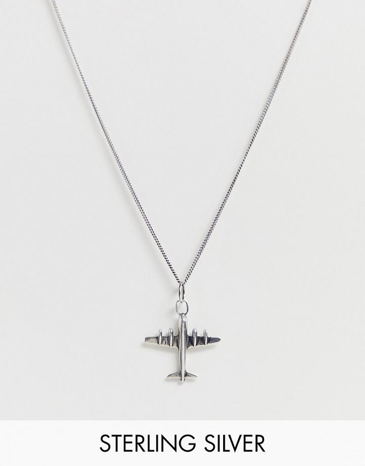 Asos Design Sterling Silver Aeroplane Necklace - Silver