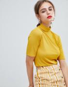 Pieces Ribbed Roll Neck Top - Yellow