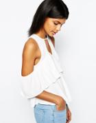 Asos Tiered Cold Shoulder Top - White