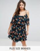 Rage Plus Cold Shoulder Dress In Tropical Print - Black