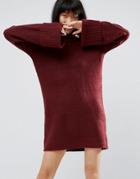 Asos Knitted Swing Dress With Extreme Turn Back Cuff - Red