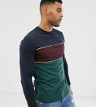 Asos Design Tall Long Sleeve T-shirt With Color Block In Navy