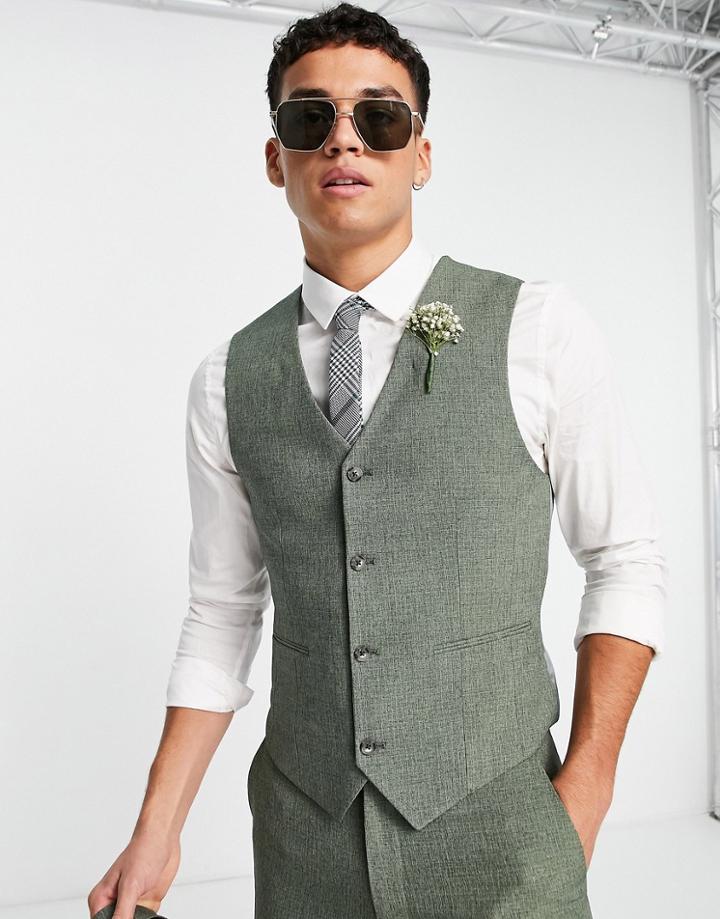 Asos Design Wedding Super Skinny Suit Vest In Pine Green Crosshatch