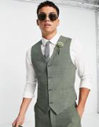 Asos Design Wedding Super Skinny Suit Vest In Pine Green Crosshatch