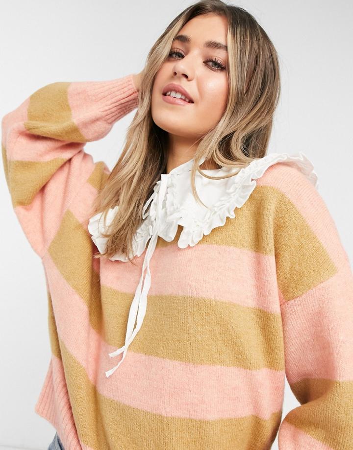 Asos Design Stripe Sweater With Detachable Woven Collar-neutral