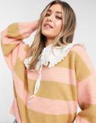Asos Design Stripe Sweater With Detachable Woven Collar-neutral