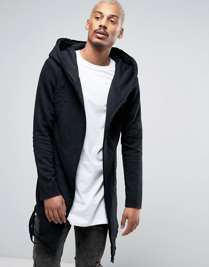 Sixth June Distressed Drape Hoodie In Black - Black