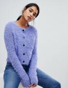 Asos Design Diamond Knit Cardigan In Fluffy Yarn - Purple