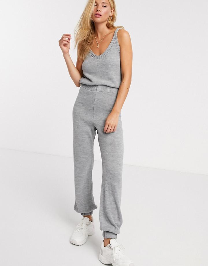 Asos Design Two-piece Knitted Pants In Gray Marl-grey