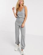 Asos Design Two-piece Knitted Pants In Gray Marl-grey