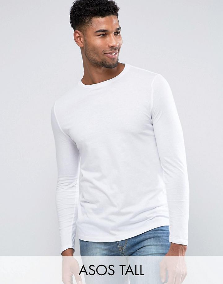 Asos Tall Long Sleeve T-shirt With Crew Neck In White - White