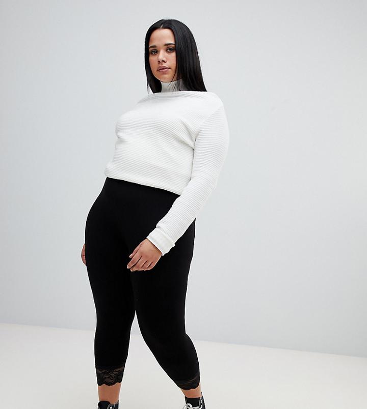 Asos Design Curve Over The Knee Legging With Lace Hem - Black