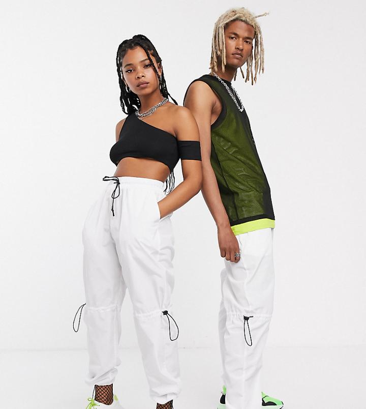 Collusion Unisex Nylon Sweatpants With Elasticated Trims-white