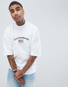 Asos Design Oversized Turtleneck T-shirt With Flag And Text Print With Half Sleeve-white
